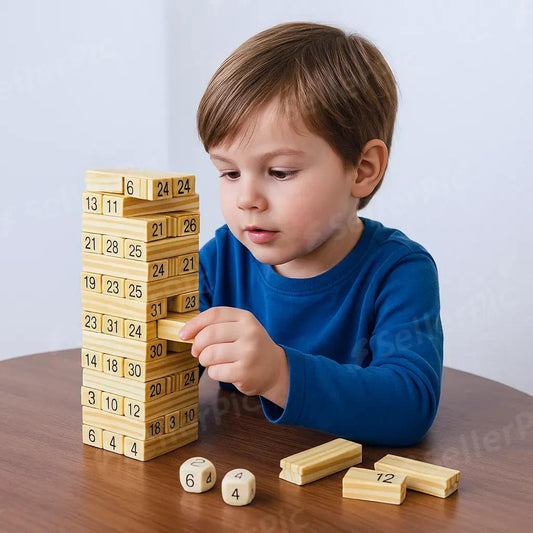 Toytopia Universe Wooden Number Stacking Tower Game with Dice