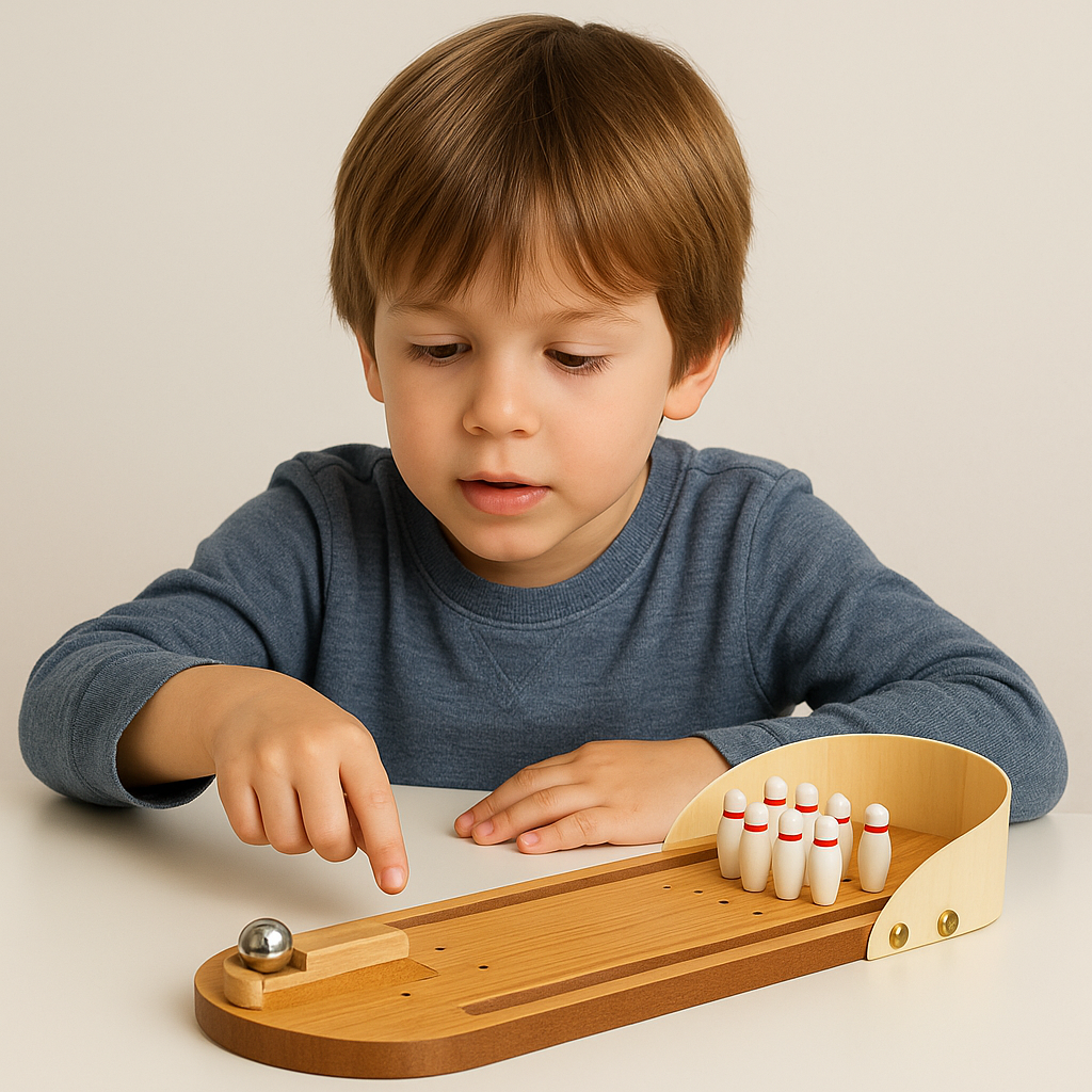 Toytopia Universe Mini Wooden Bowling Game – Tabletop Desktop Toy for Kids & Adults | Fun Indoor Skill Game | Wooden Board with Pins & Metal Ball