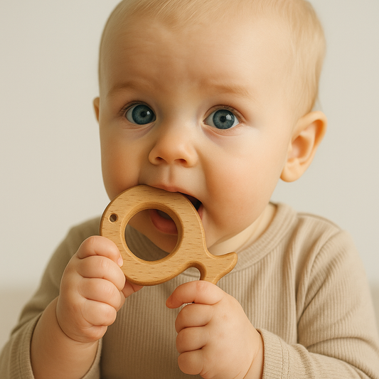 Toytopia Universe™ Natural Wooden Baby Teether Set | Eco-Friendly Wooden Teething Toy for Infants