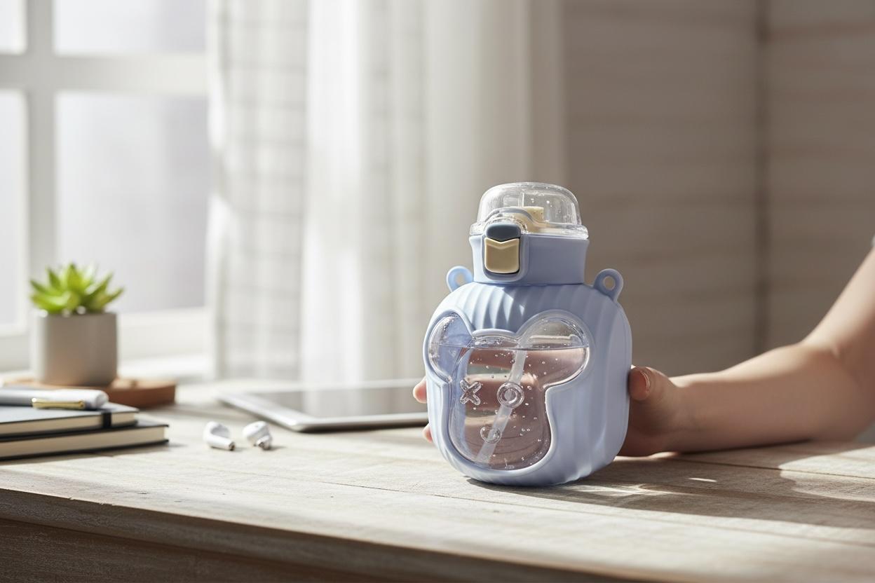 Cute Bear Shape Kids Water Bottle with Straw – Leakproof Cartoon Sipper (900ml)