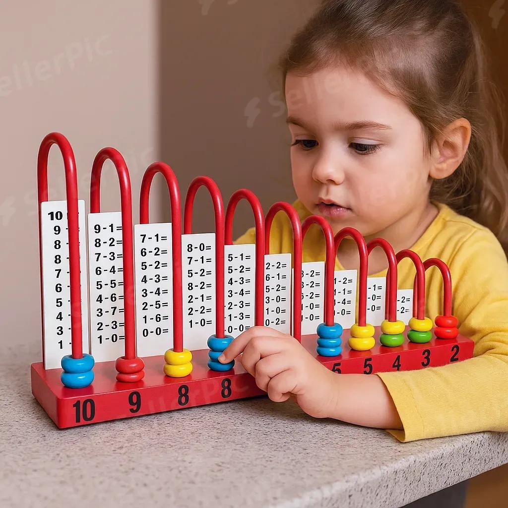 Toytopia Universe Wooden Montessori Subtraction Learning Toy – Number Counting & Math Practice Board with Beads for Kids