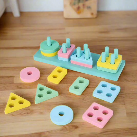 Toytopia Universe Wooden Montessori Shape Sorting Board – Colorful Geometric Stacking Toy for Kids | Early Learning Educational Puzzle for Shape, Color & Counting Skills
