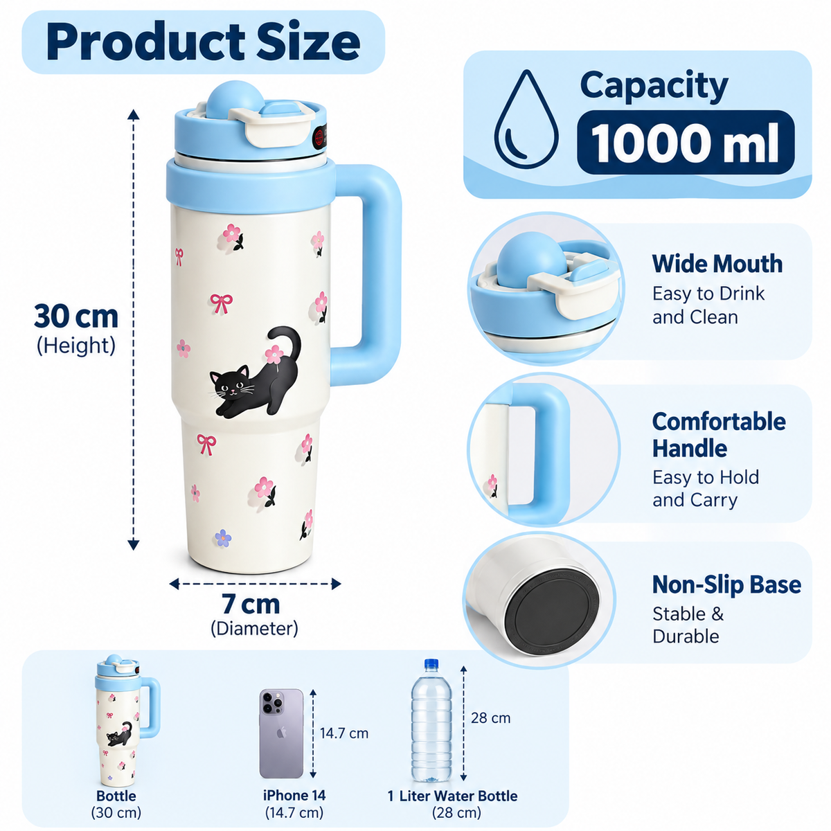 ToyTopia Universe 1000 ML Insulated Stainless Steel Water Bottle with Handle