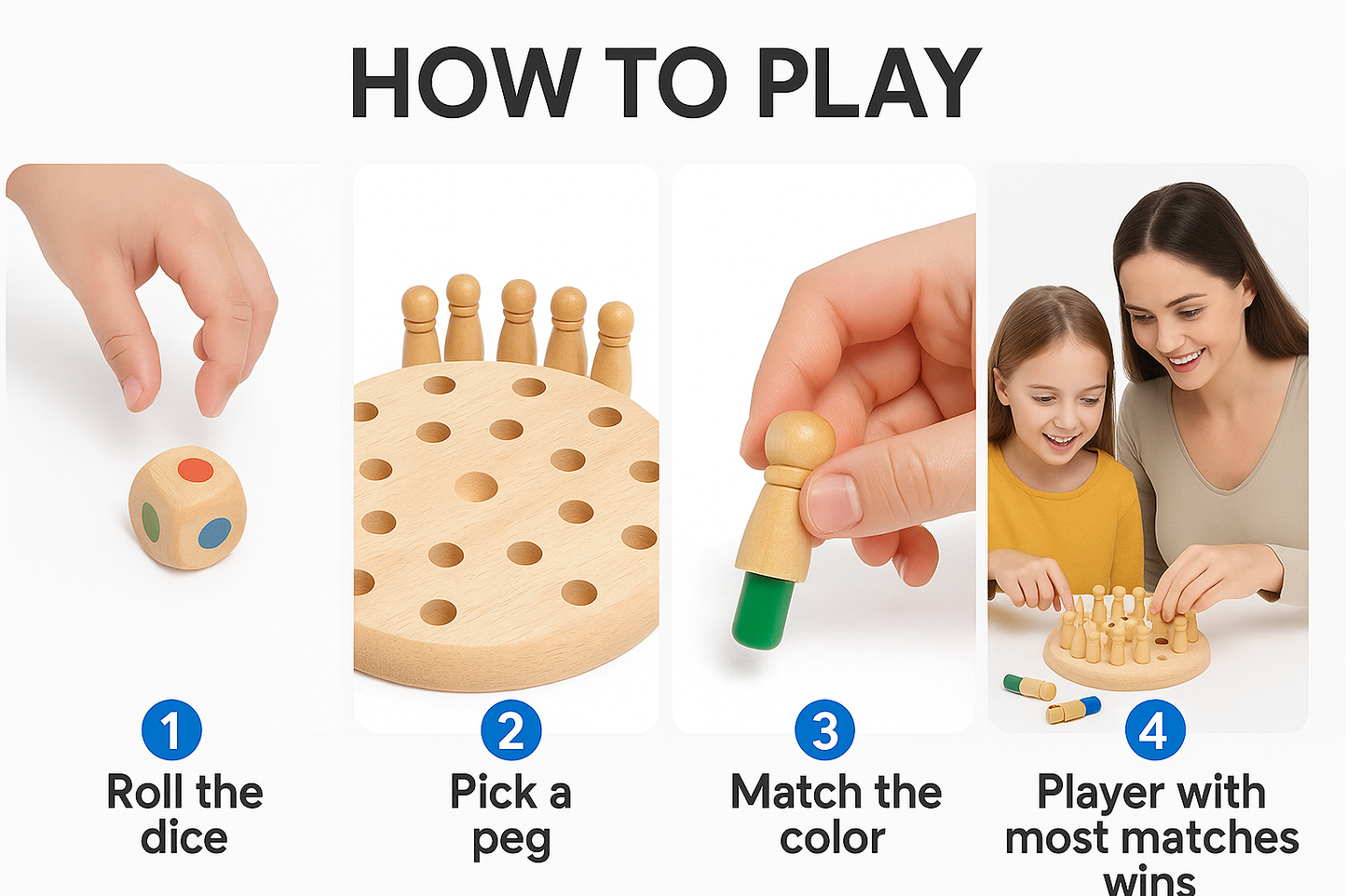Wooden Memory Matching Peg Game