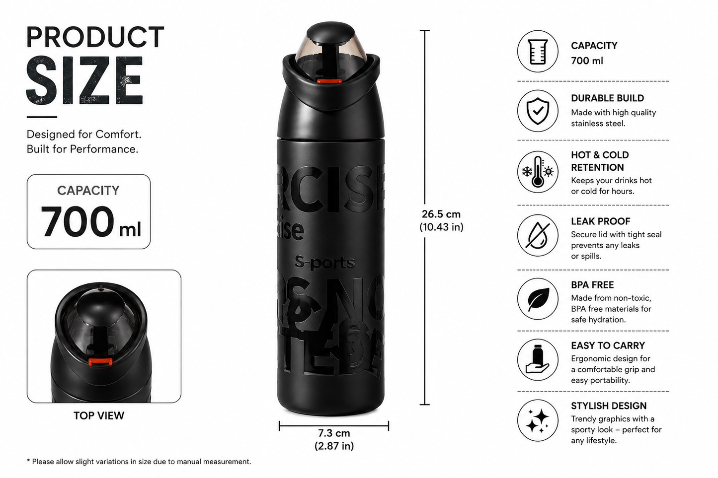 Toytopia Universe Premium Kids Stainless Steel Water Bottle 700ml | SUS 316 Stainless Steel | Double Wall Vacuum Insulated | Leak Proof Sipper Bottle | BPA Free | School & Sports Bottle