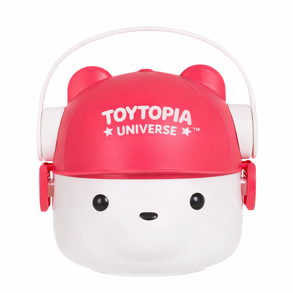 Toytopia Universe™ Kids Lunch Box 800ML | 304 Stainless Steel Inner Bowl | Leak-Proof Double Layer Tiffin Box | Cute Bear Design with Handle | School Lunch Box for Boys & Girls