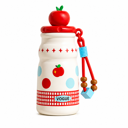 Kids Stainless Steel Insulated Water Bottle with Straw & Cute Apple Lid – 480ml Leak Proof Bottle for School, Travel & Daily Use