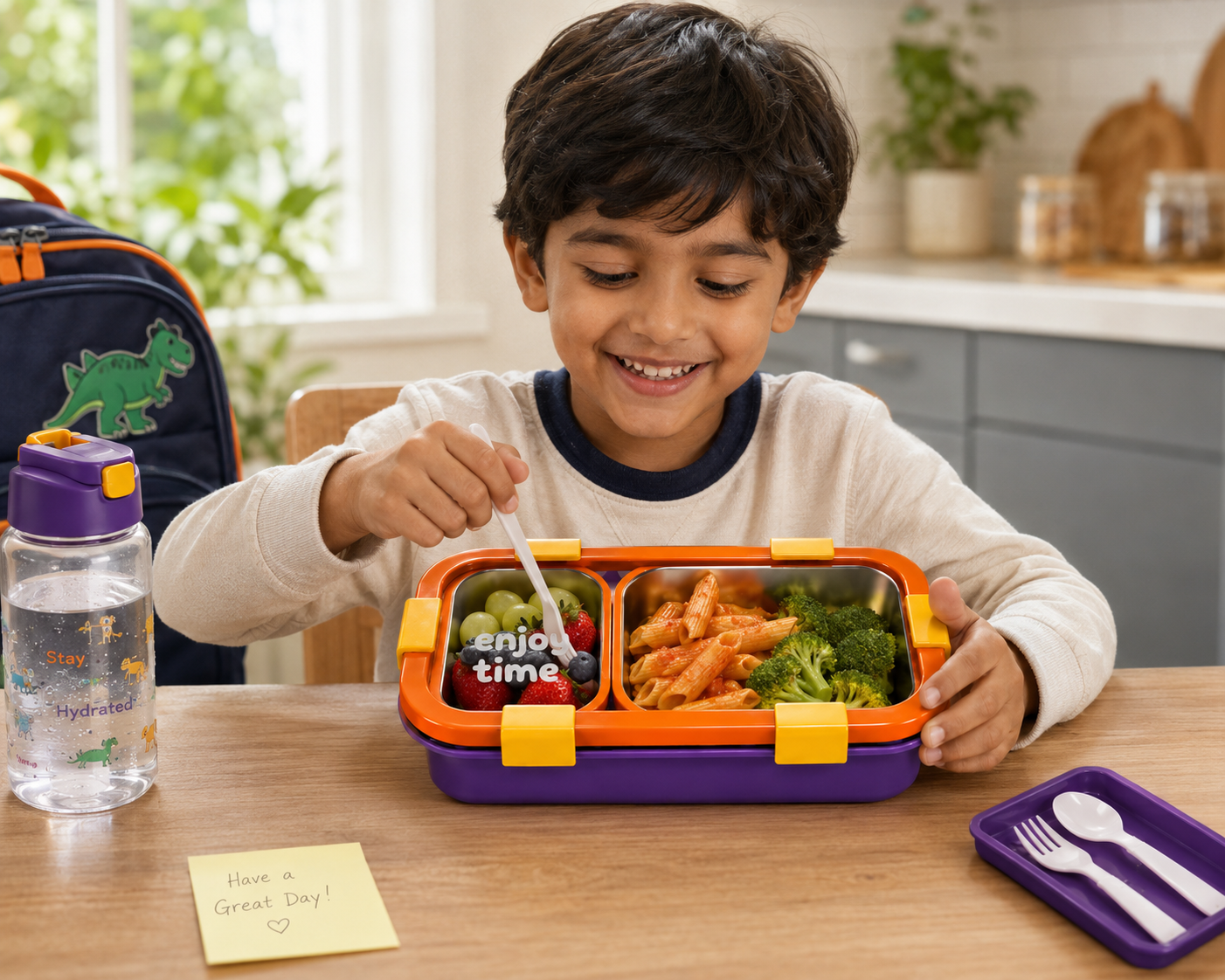 1000ml Stainless Steel Kids Lunch Box with Spoon & Fork – Leak Resistant Bento Lunch Container for School, Office & Travel