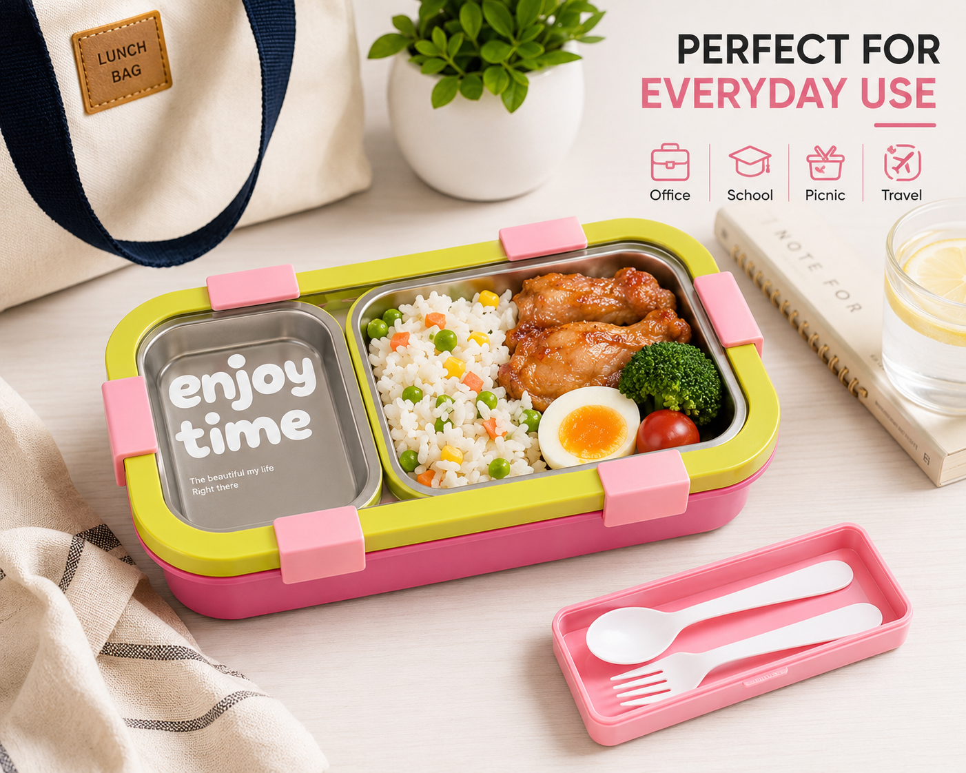 1000ml Stainless Steel Kids Lunch Box with Spoon & Fork – Leak Resistant Bento Lunch Container for School, Office & Travel