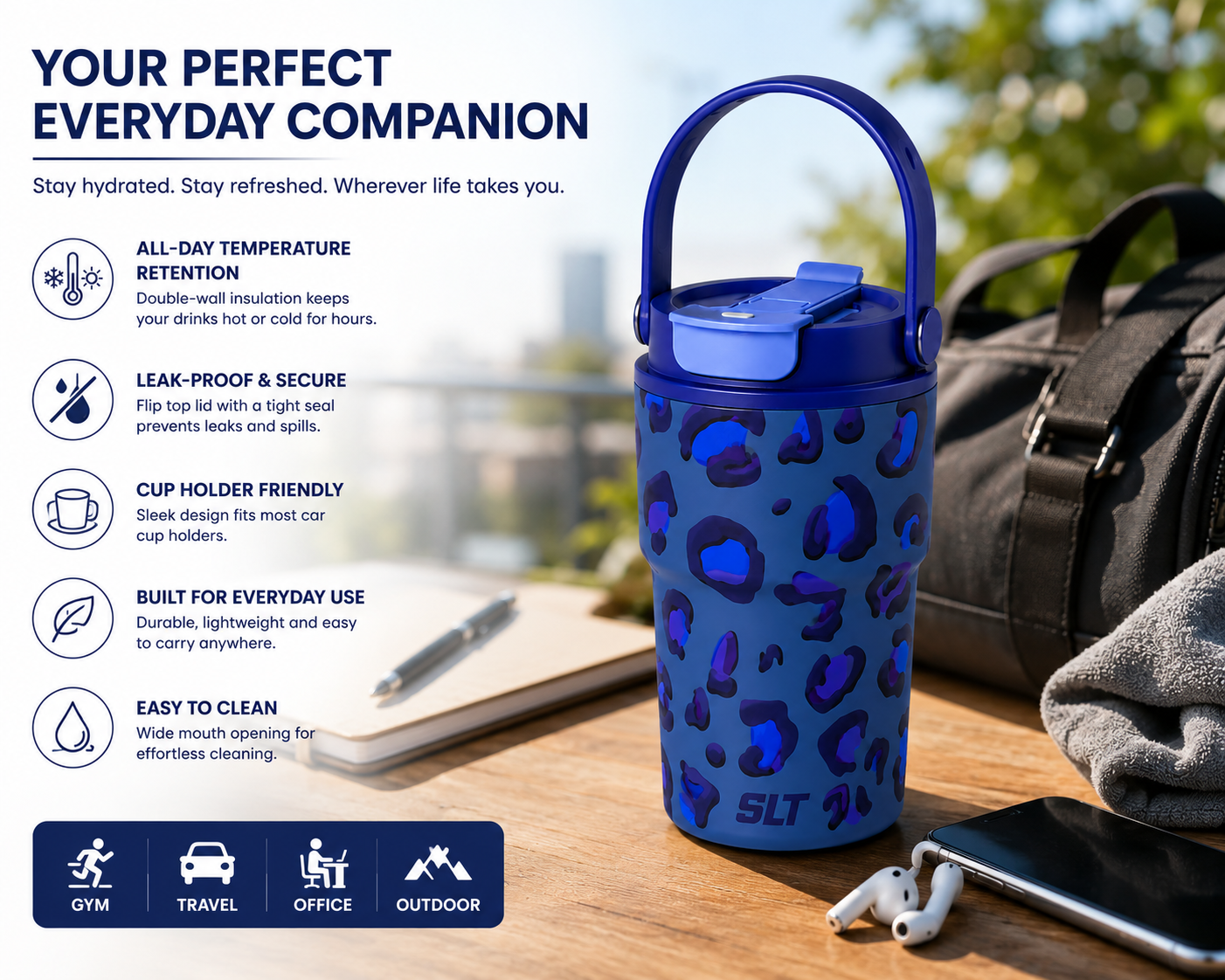400 ML Stainless Steel Insulated Tumbler with Handle & Leak-Proof Flip Lid