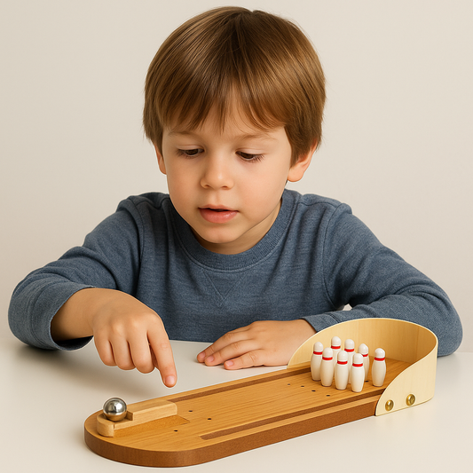 Toytopia Universe Mini Wooden Bowling Game – Tabletop Desktop Toy for Kids & Adults | Fun Indoor Skill Game | Wooden Board with Pins & Metal Ball
