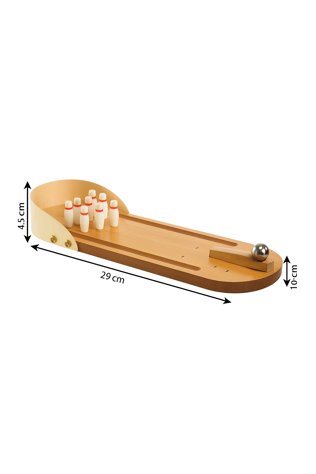 Toytopia Universe Mini Wooden Bowling Game – Tabletop Desktop Toy for Kids & Adults | Fun Indoor Skill Game | Wooden Board with Pins & Metal Ball