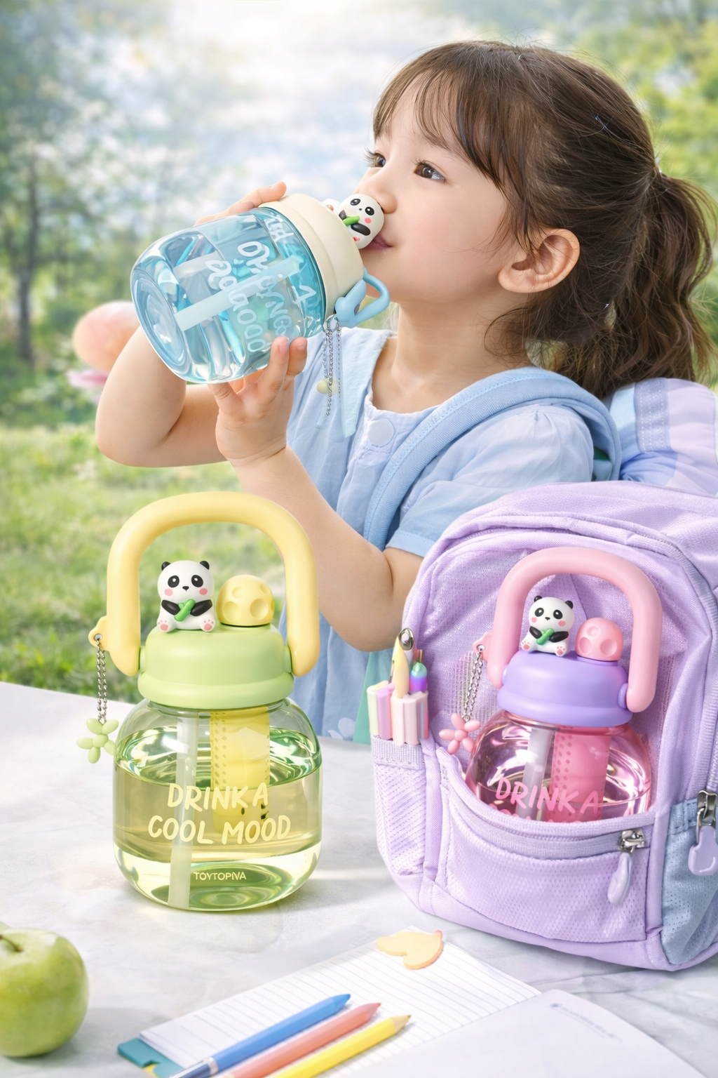 Toytopia Panda Kids Water Bottle – 800ML Leakproof BPA Free Sipper Bottle with Straw & Infuser