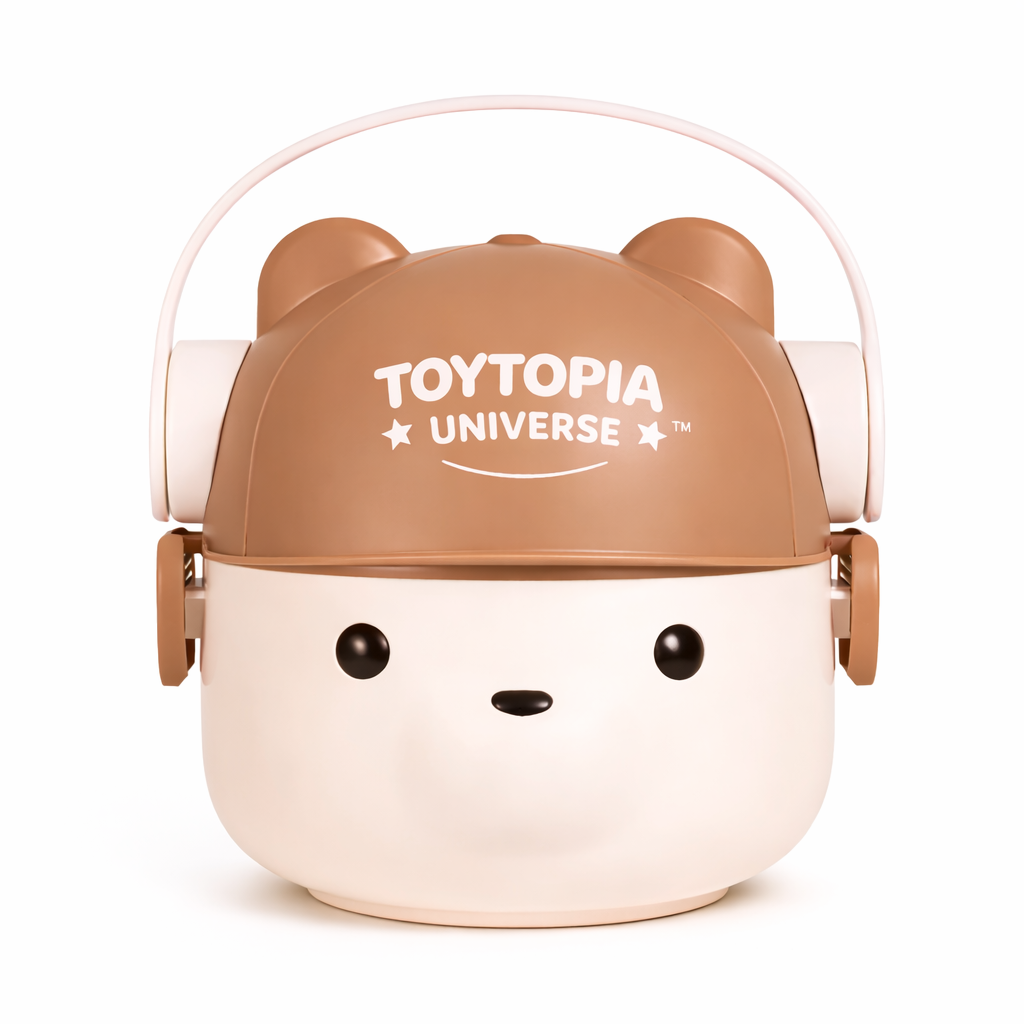 Toytopia Universe™ Kids Lunch Box 800ML | 304 Stainless Steel Inner Bowl | Leak-Proof Double Layer Tiffin Box | Cute Bear Design with Handle | School Lunch Box for Boys & Girls