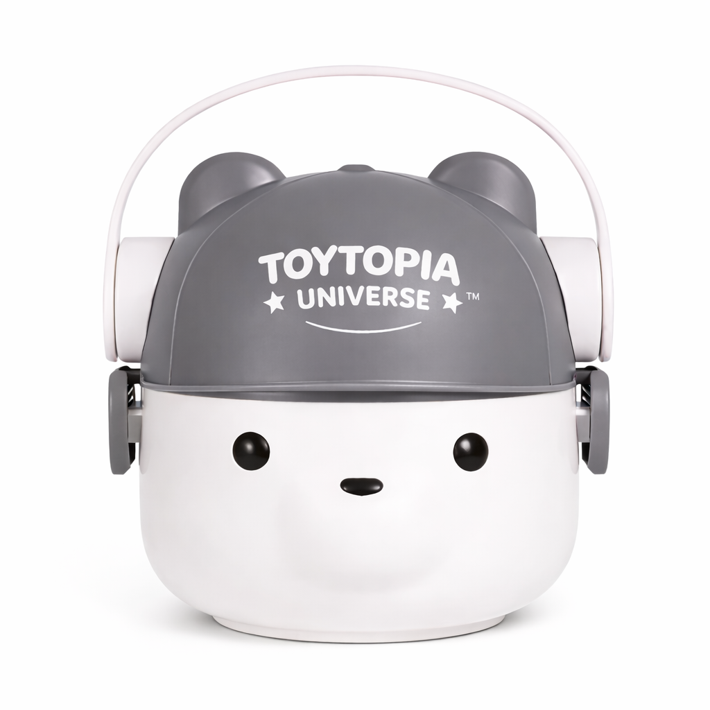 Toytopia Universe™ Kids Lunch Box 800ML | 304 Stainless Steel Inner Bowl | Leak-Proof Double Layer Tiffin Box | Cute Bear Design with Handle | School Lunch Box for Boys & Girls