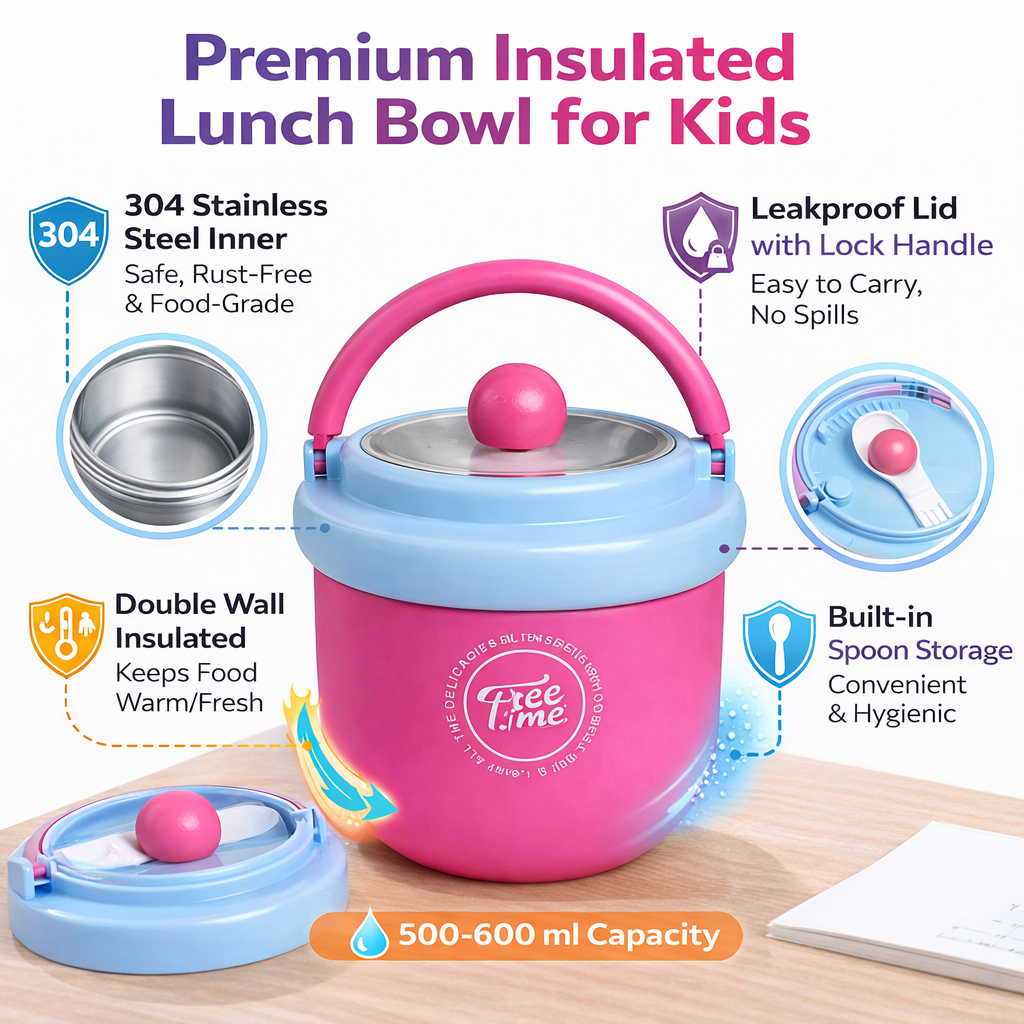 Premium Insulated Lunch Bowl for Kids | Stainless Steel Leakproof Tiffin (500–600 ml)