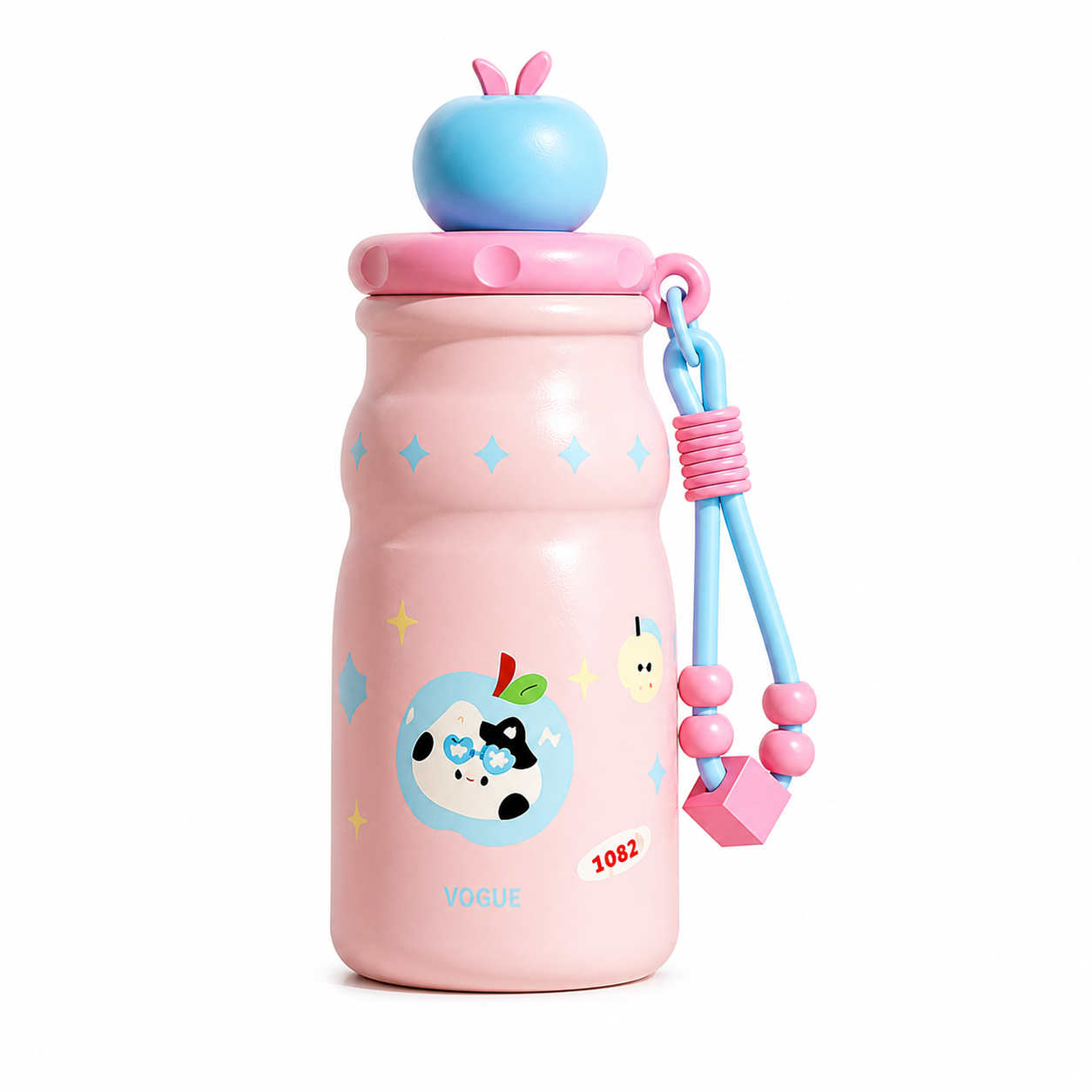 Kids Stainless Steel Insulated Water Bottle with Straw & Cute Apple Lid – 480ml Leak Proof Bottle for School, Travel & Daily Use