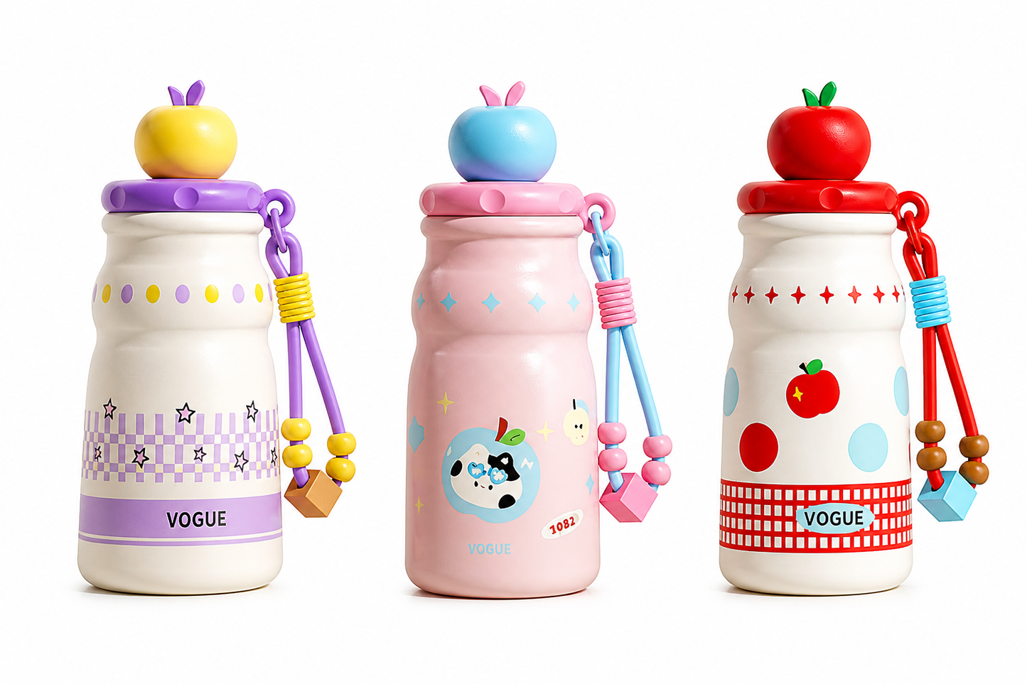 Kids Stainless Steel Insulated Water Bottle with Straw & Cute Apple Lid – 480ml Leak Proof Bottle for School, Travel & Daily Use