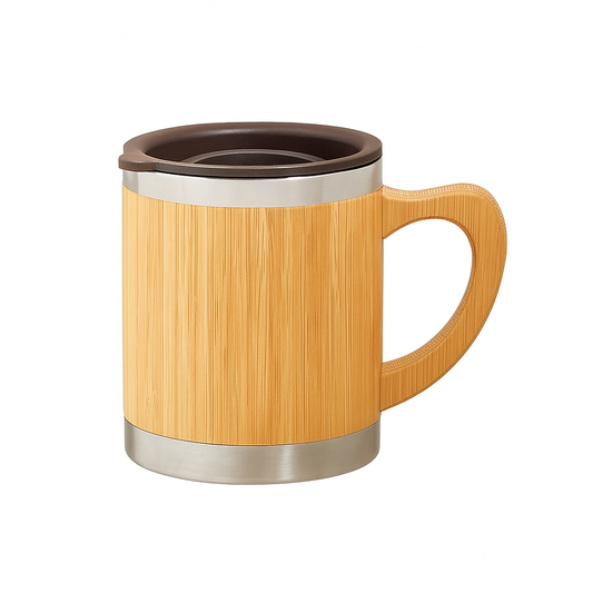Toytopia Universe Premium Bamboo Insulated Coffee Mug with Lid – Eco-Friendly Stainless Steel Travel Mug for Hot & Cold Beverages, 350ml