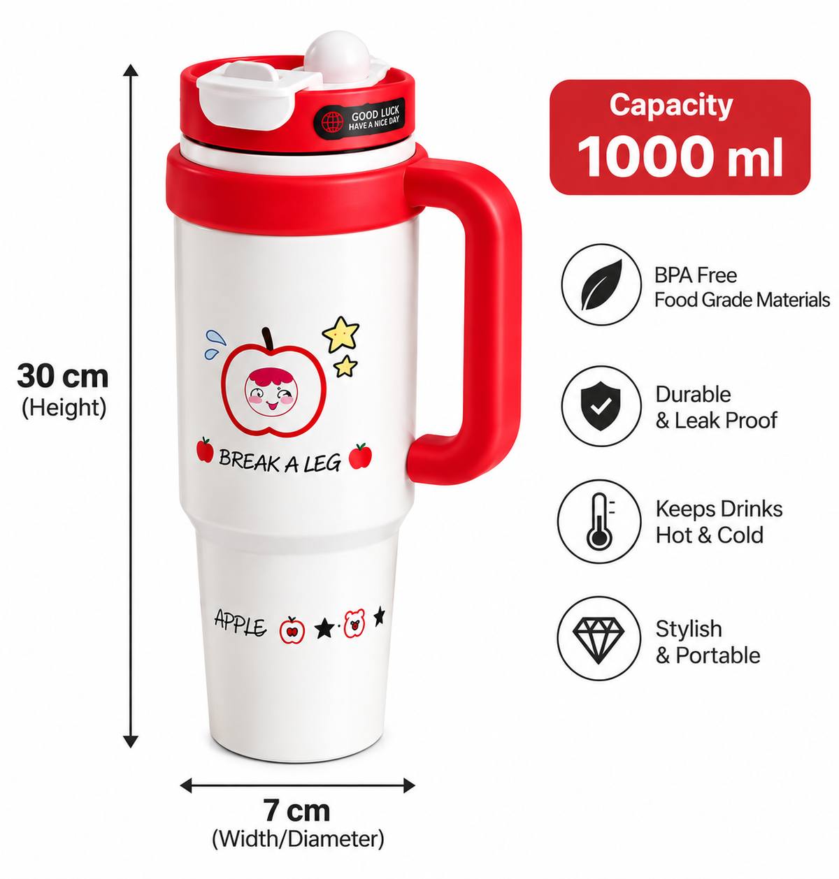 ToyTopia Universe 1000 ML Insulated Stainless Steel Water Bottle with Handle