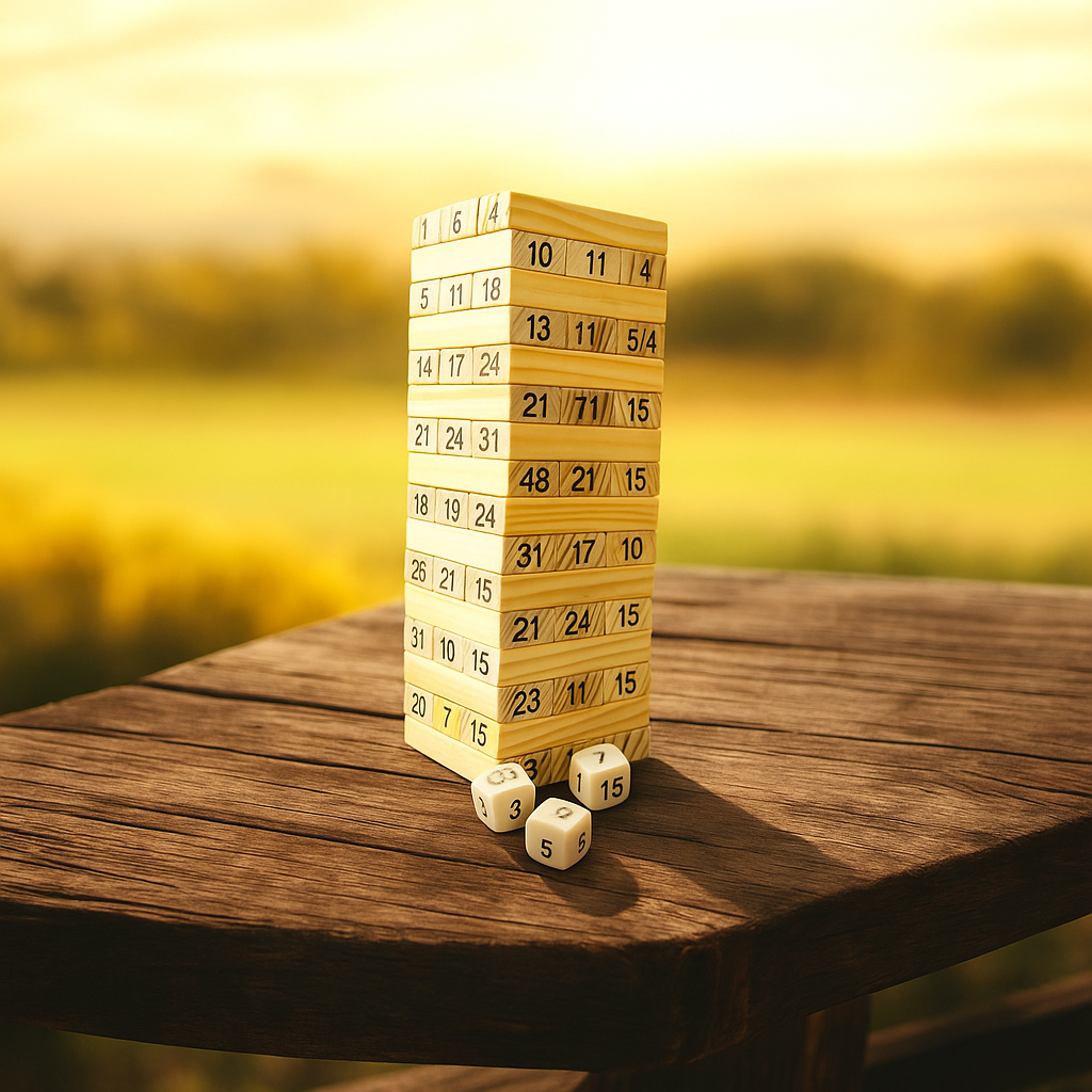 Toytopia Universe Wooden Number Stacking Tower Game with Dice – Fun Family Board Game for Kids & Adults, Educational Learning Toy