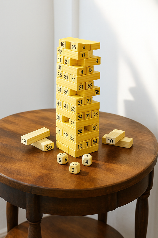 Toytopia Universe Wooden Number Stacking Tower Game with Dice – Fun Family Board Game for Kids & Adults, Educational Learning Toy