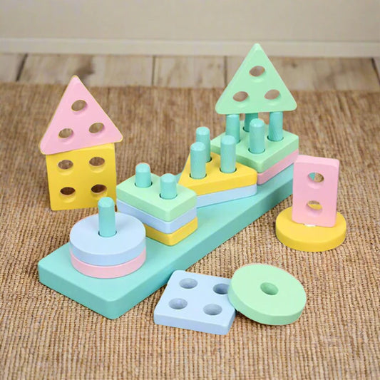 Toytopia Universe Wooden Montessori Shape Sorting Board – Colorful Geometric Stacking Toy for Kids | Early Learning Educational Puzzle for Shape, Color & Counting Skills