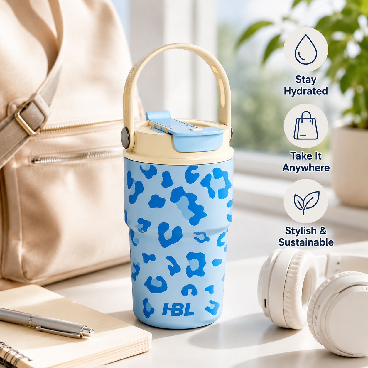 400 ML Stainless Steel Insulated Tumbler with Handle & Leak-Proof Flip Lid