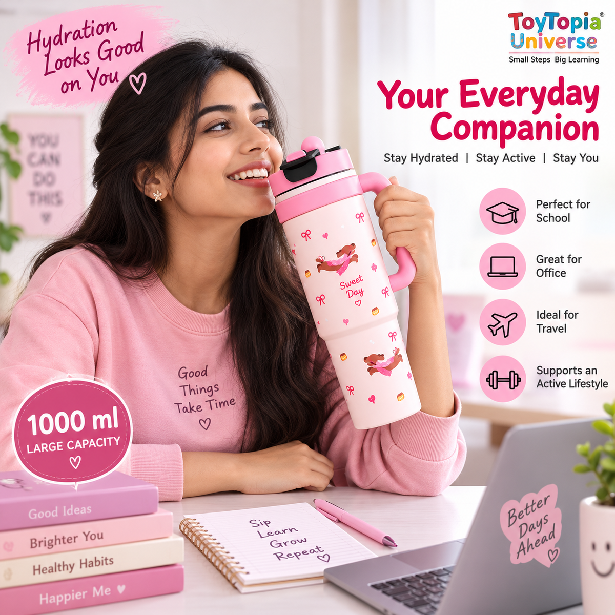 ToyTopia Universe 1000 ML Insulated Stainless Steel Water Bottle with Handle