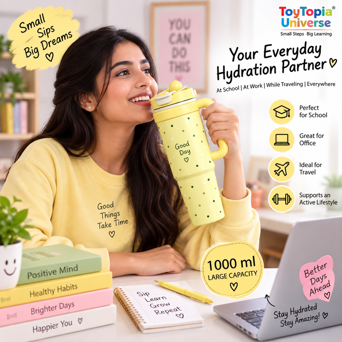 ToyTopia Universe 1000 ML Insulated Stainless Steel Water Bottle with Handle