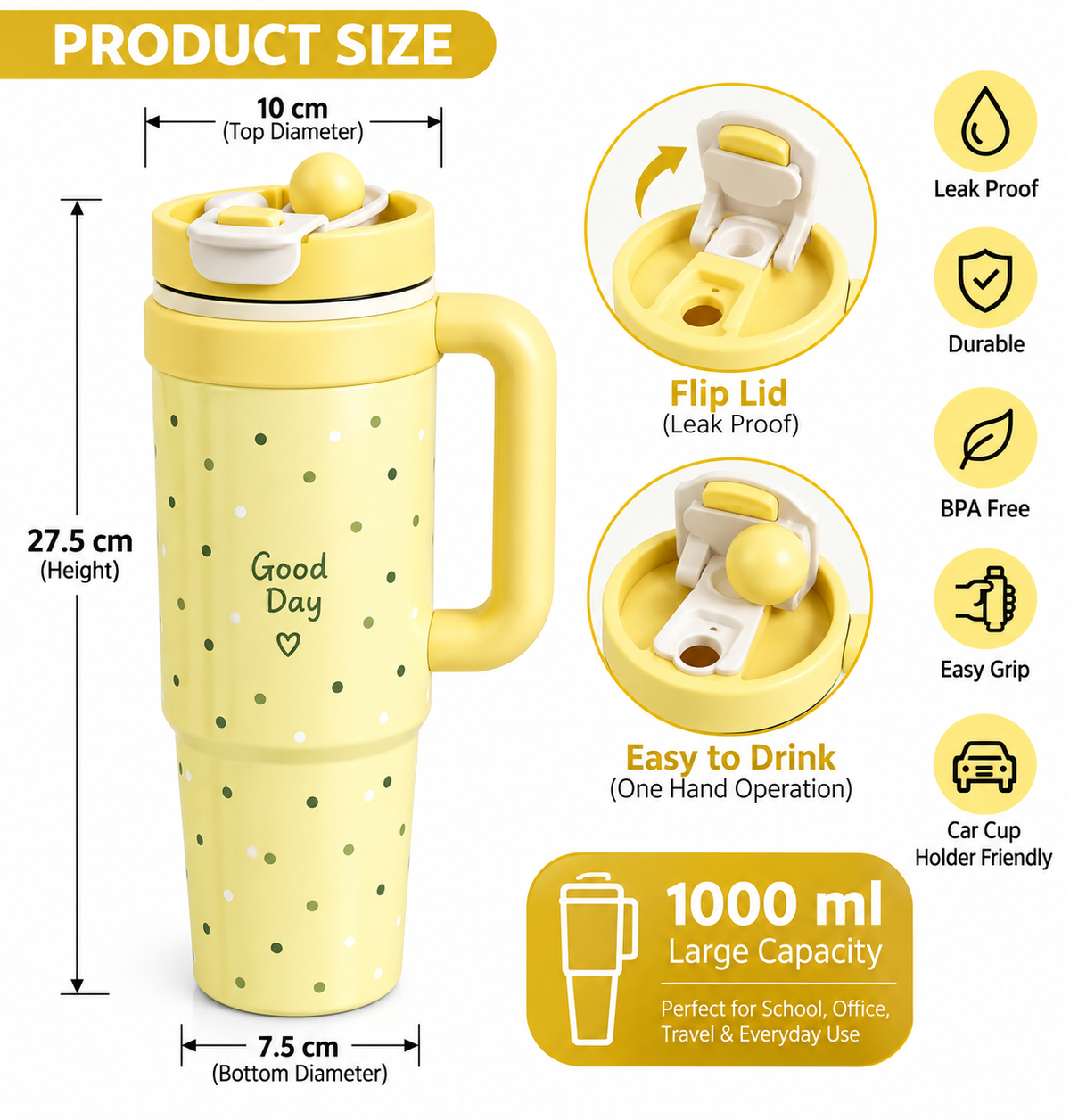 ToyTopia Universe 1000 ML Insulated Stainless Steel Water Bottle with Handle
