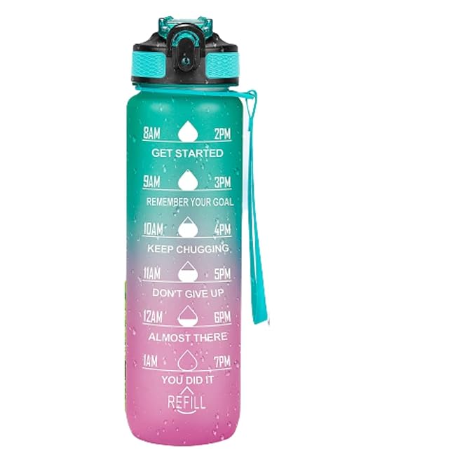 Toytopia Universe Motivational Water Bottle with Time Marker – Leakproof, BPA Free, 1 Liter, Gradient Colors, with Straw & Strap