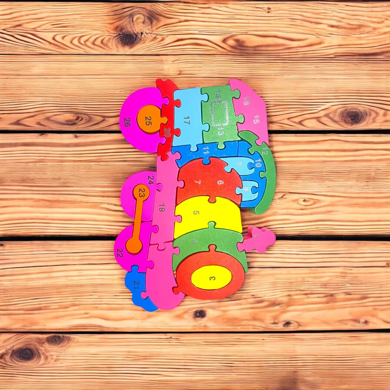 Toytopia Universe Wooden Train Number Puzzle – 26 Pieces Educational Jigsaw Toy for Kids | Montessori Learning Puzzle for Numbers, Colors & Shapes