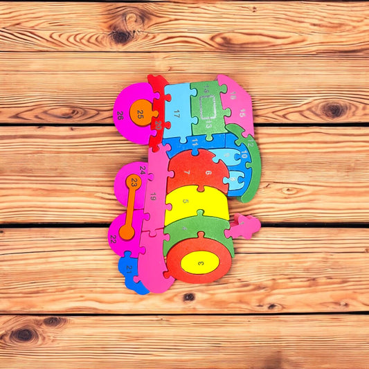 Toytopia Universe Wooden Train Number Puzzle – 26 Pieces Educational Jigsaw Toy for Kids | Montessori Learning Puzzle for Numbers, Colors & Shapes
