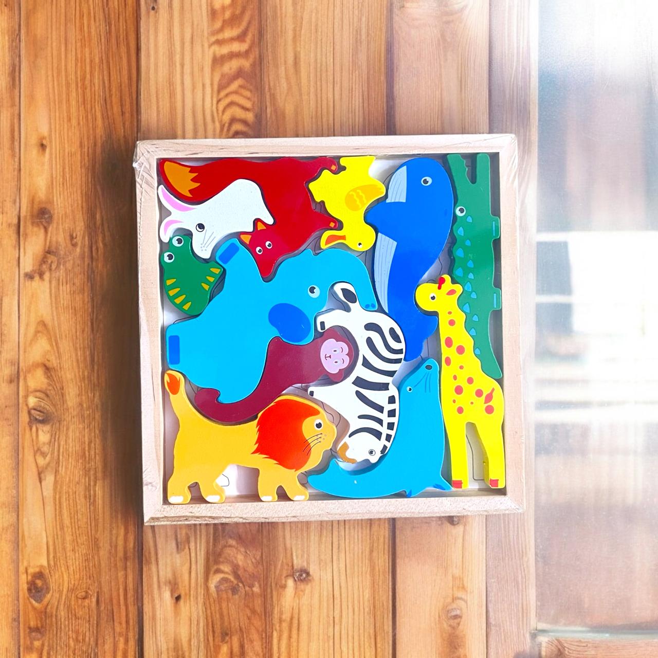Toytopia Universe Wooden Animal Puzzle for Kids – Colorful Safari & Sea Animal Jigsaw Montessori Learning Toy for Toddlers