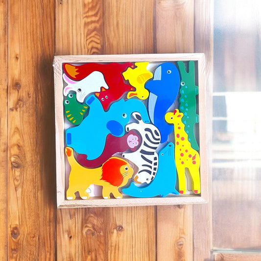 Toytopia Universe Wooden Animal Puzzle for Kids – Colorful Safari & Sea Animal Jigsaw Montessori Learning Toy for Toddlers