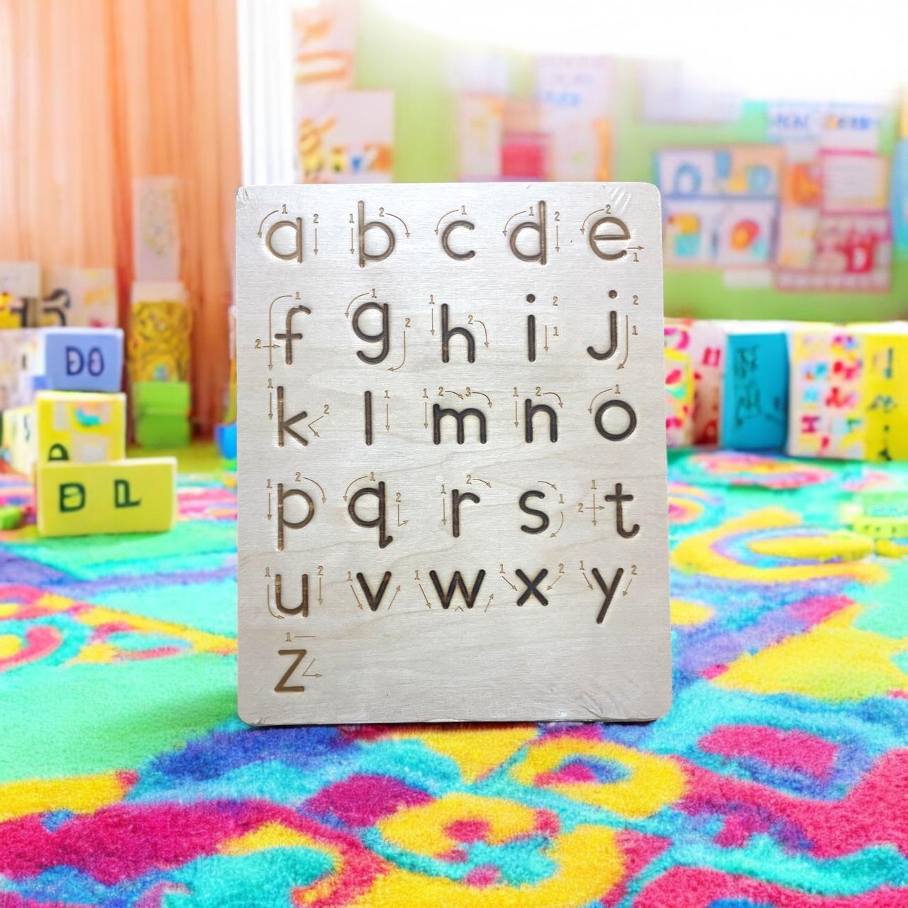 Toytopia Universe Wooden Alphabet Tracing Board with Stylus – Montessori Learning Toy for Kids | ABC Uppercase Letters Writing Practice Board