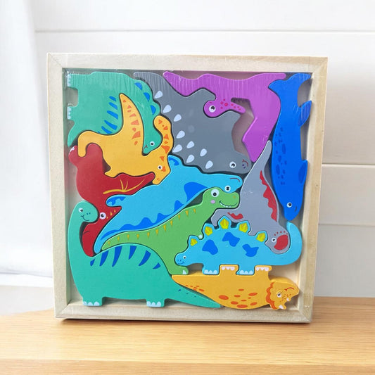 Toytopia Universe Wooden Dinosaur Puzzle for Kids – Colorful Animal Jigsaw Brain Development Toy for Early Learning & Montessori Education