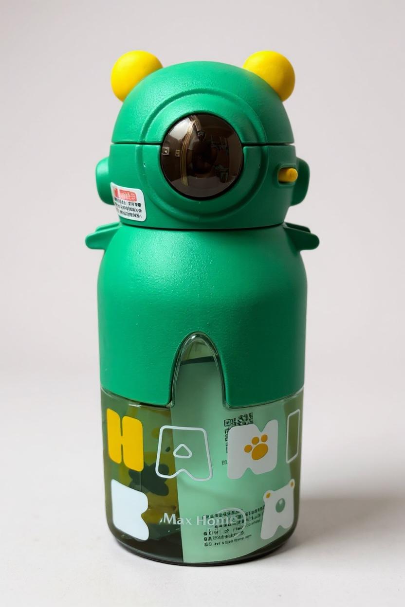 Premium Cute Robot Bear Kids Water Bottle with Straw – Leakproof Cartoon Sipper (500ml)