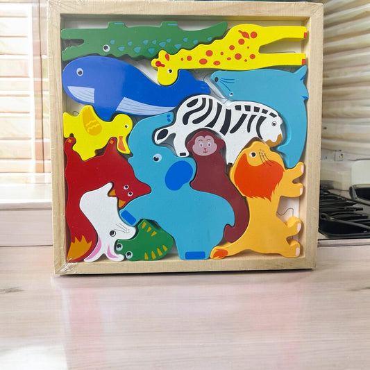 Toytopia Universe Wooden Animal Puzzle for Kids – Colorful Safari & Sea Animal Jigsaw Montessori Learning Toy for Toddlers