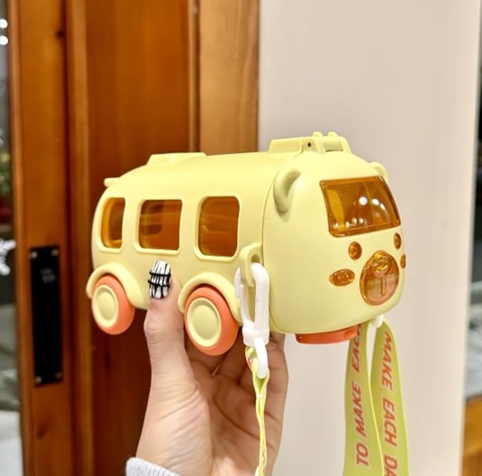 Toytopia Universe Bus Water Bottle for Kids | Cartoon School Bottle with Straw & Flip Cap | BPA-Free Leakproof Design – 600 ml