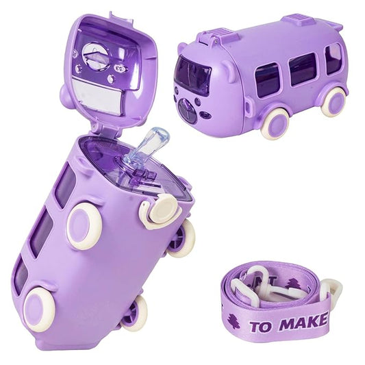 Toytopia Universe Bus Water Bottle for Kids | Cartoon School Bottle with Straw & Flip Cap | BPA-Free Leakproof Design – 600 ml